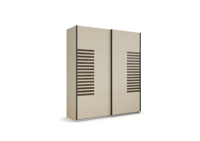 Schwebetürenschrank >Barea< 2 Böden, 2 Stangen, Eiche dunkel Dekor/Champagner - 181x210x62cm B/H/T