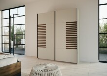 Schwebetürenschrank >Barea< 2 Böden, 2 Stangen, Eiche dunkel Dekor/Champagner - 181x210x62cm B/H/T