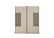 Schwebetürenschrank >Barea< 2 Böden, 2 Stangen, Eiche dunkel Dekor/Champagner - 181x210x62cm B/H/T