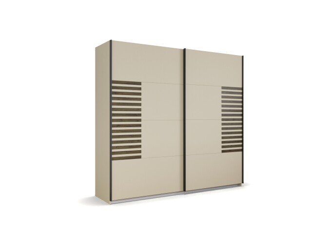 Schwebetürenschrank >Barea< 2 Stangen, 2 Böden, Eiche dunkel Dekor/Champagner - 226x210x62cm B/H/T