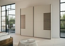 Schwebetürenschrank >Barea< 2 Stangen, 2 Böden, Eiche dunkel Dekor/Champagner - 226x210x62cm B/H/T