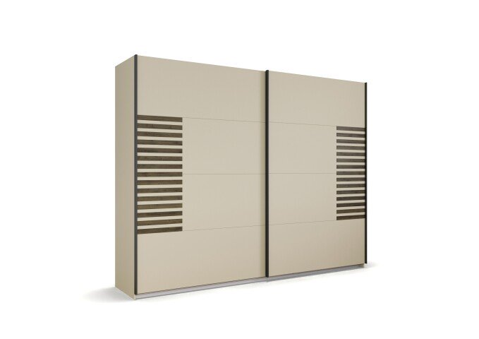 Schwebetürenschrank >Barea< 3 Böden, 3 Stangen, Eiche dunkel Dekor/Champagner - 271x210x62cm B/H/T