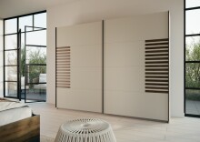 Schwebetürenschrank >Barea< 3 Böden, 3 Stangen, Eiche dunkel Dekor/Champagner - 271x210x62cm B/H/T