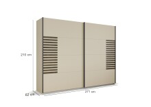 Schwebetürenschrank >Barea< 3 Böden, 3 Stangen, Eiche dunkel Dekor/Champagner - 271x210x62cm B/H/T