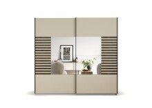 Schwebetürenschrank >Barea< 2 Böden, 2 Stangen, Eiche dunkel Dekor/Champagner - 226x210x62cm B/H/T