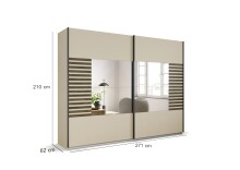 Schwebetürenschrank >Barea< 3 Böden, 3 Stangen, Eiche dunkel Dekor/Champagner - 271x210x62cm B/H/T