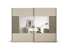 Schwebetürenschrank >Barea< 3 Böden, 3 Stangen, Eiche dunkel Dekor/Champagner - 271x210x62cm B/H/T