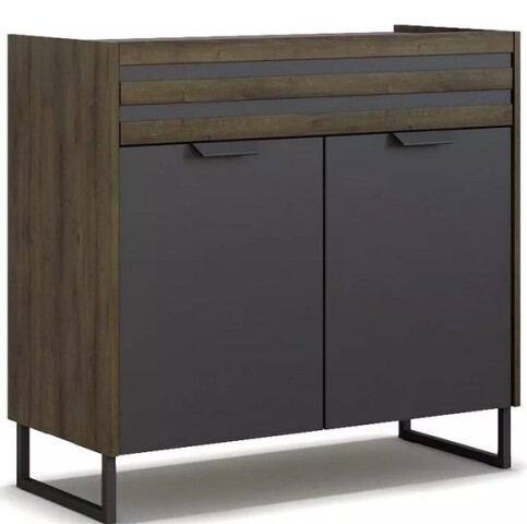 Kommode >Barea< 1 Schub, 2 Türen, Eiche dunkel Dekor / grau - 96x87x41 (BxHxT)