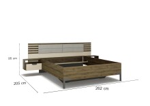 Bettanlage >Barea< Eiche dunkel Dekor / Champagner, Stoff cream - 262x95x207cm (B/H/T)