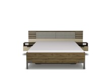 Bettanlage >Barea< Eiche dunkel Dekor / Champagner, Stoff cream - 262x95x207cm (B/H/T)
