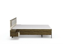 Bettanlage >Barea< Eiche dunkel Dekor / Champagner, Stoff cream - 262x95x207cm (B/H/T)