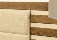 Bettanlage >Barea< Eiche dunkel Dekor / Champagner, Stoff cream - 262x95x207cm (B/H/T)