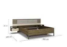 Bettanlage >Barea< Eiche dunkel Dekor / Champagner, Stoff cream - 262x95x207cm (B/H/T)