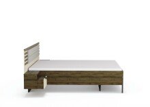 Bettanlage >Barea< Eiche dunkel Dekor / Champagner, Stoff cream - 262x95x207cm (B/H/T)
