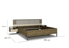 Bettanlage >Barea< Eiche dunkel Dekor / Champagner, Stoff cream - 282x95x207cm (B/H/T)