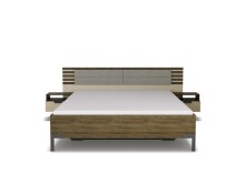 Bettanlage >Barea< Eiche dunkel Dekor / Champagner, Stoff cream - 282x95x207cm (B/H/T)