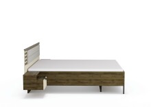 Bettanlage >Barea< Eiche dunkel Dekor / Champagner, Stoff cream - 282x95x207cm (B/H/T)