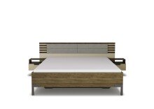 Bettanlage >Barea< Eiche dunkel Dekor / Champagner, Stoff cream - 282x95x207cm (B/H/T)