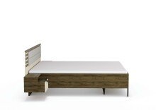 Bettanlage >Barea< Eiche dunkel Dekor / Champagner, Stoff cream - 282x95x207cm (B/H/T)