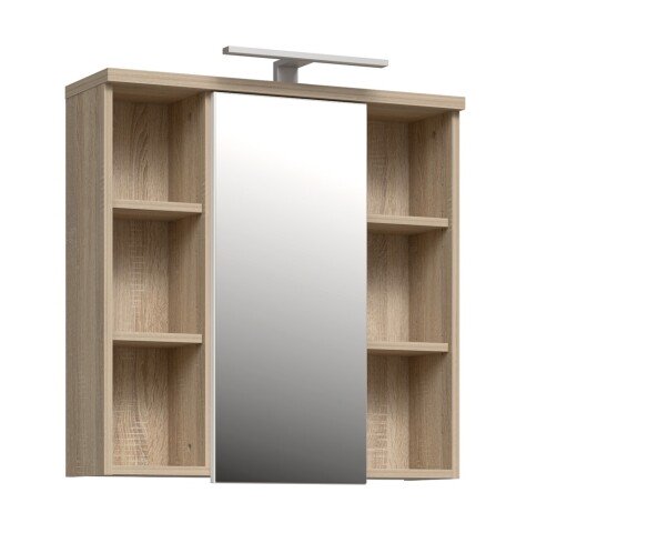 Badezimmerspiegelschrank >Veris< LED-Beleuchtung, Spiegel, Sonoma Eiche Dekor - 68,6x68,1x20cm (B/H/T)