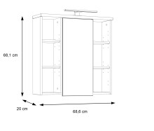 Badezimmerspiegelschrank >Veris< LED-Beleuchtung, Spiegel, Sonoma Eiche Dekor - 68,6x68,1x20cm (B/H/T)