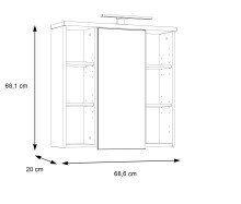 Badezimmerspiegelschrank >Veris< LED-Beleuchtung, Spiegel, Sonoma Eiche Dekor - 68,6x68,1x20cm (B/H/T)