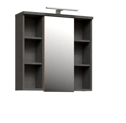 Badezimmerspiegelschrank >Veris< LED-Beleuchtung, Spiegel, Betonoptik grau - 68,6x68,1x20cm (B/H/T)