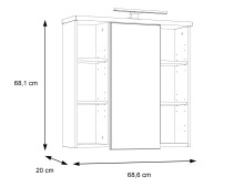 Badezimmerspiegelschrank >Veris< LED-Beleuchtung, Spiegel, Betonoptik grau - 68,6x68,1x20cm (B/H/T)
