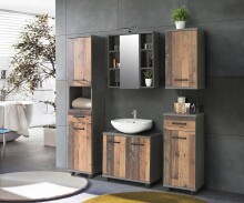 Badezimmerspiegelschrank >Veris< LED-Beleuchtung, Spiegel, Betonoptik grau - 68,6x68,1x20cm (B/H/T)