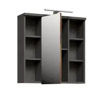 Badezimmerspiegelschrank >Veris< LED-Beleuchtung, Spiegel, Betonoptik grau - 68,6x68,1x20cm (B/H/T)