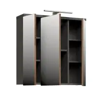 Badezimmerspiegelschrank >Veris< LED-Beleuchtung, Spiegel, Betonoptik grau - 68,6x68,1x20cm (B/H/T)