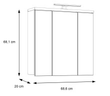 Badezimmerspiegelschrank >Veris< LED-Beleuchtung, Spiegel, Betonoptik grau - 68,6x68,1x20cm (B/H/T)