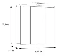 Badezimmerspiegelschrank >Veris< LED-Beleuchtung, Spiegel, Betonoptik grau - 68,6x68,1x20cm (B/H/T)