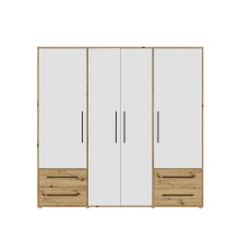 Kleiderschrank >Mokkaris < 4 Schübe, Artisan Eiche Dekor / Weiß - 205,9x200,1x58,8cm (BxHxT)