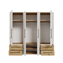 Kleiderschrank >Mokkaris < 4 Schübe, Artisan Eiche Dekor / Weiß - 205,9x200,1x58,8cm (BxHxT)