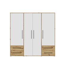 Kleiderschrank >Mokkaris < 4 Schübe, Artisan Eiche Dekor / Weiß - 205,9x200,1x58,8cm (BxHxT)