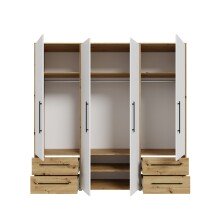 Kleiderschrank >Mokkaris < 4 Schübe, Artisan Eiche Dekor / Weiß - 205,9x200,1x58,8cm (BxHxT)
