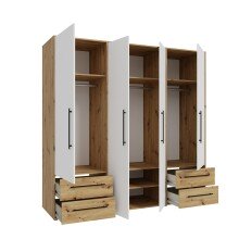 Kleiderschrank >Mokkaris < 4 Schübe, Artisan Eiche Dekor / Weiß - 205,9x200,1x58,8cm (BxHxT)