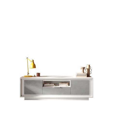 Lowboard >Siena< 2 Türen, 1 Schub, 1 Fach, Weiss Lack matt / Beton - 180x58x50 (BxHxT)