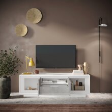 Lowboard >Siena< 2 Türen, 1 Schub, 1 Fach, Weiss Lack matt / Beton - 180x58x50 (BxHxT)