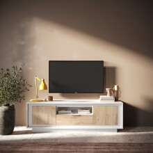 Lowboard >Siena< 2 Türen, 1 Schub, Weiss Lack matt, Cadiz Eiche Dekor - 180x58x50 BxHxT