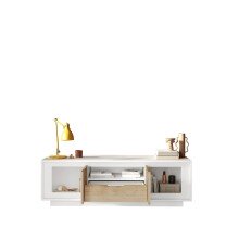 Lowboard >Siena< 2 Türen, 1 Schub, Weiss Lack matt, Cadiz Eiche Dekor - 180x58x50 BxHxT