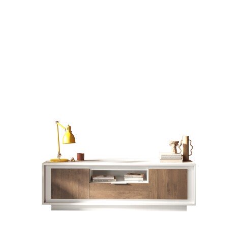 Lowboard >Siena< 2 Türen, 1 Schub, Weiss Lack matt, Mercure Eiche Dekor - 180x58x50 BxHxT