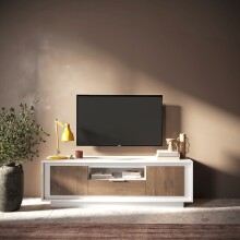 Lowboard >Siena< 2 Türen, 1 Schub, Weiss Lack matt, Mercure Eiche Dekor - 180x58x50 BxHxT