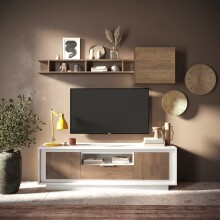 Lowboard >Siena< 2 Türen, 1 Schub, Weiss Lack matt, Mercure Eiche Dekor - 180x58x50 BxHxT