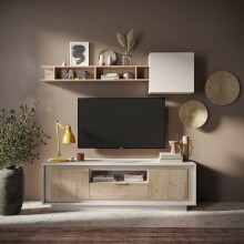 Lowboard >Siena< 2 Türen, 1 Schub, Cashmere, Cadiz Eiche Dekor - 180x58x50 BxHxT