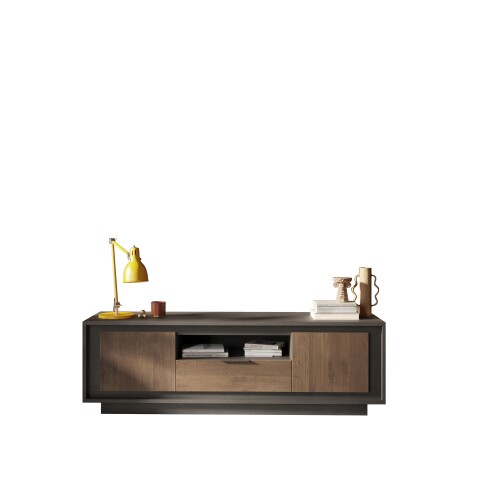 Lowboard >Siena< 2 Türen, 1 Schub, Lava anthrazit, Mercureeiche Dekor - 180x58x50 BxHxT