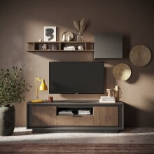 Lowboard >Siena< 2 Türen, 1 Schub, Lava anthrazit, Mercureeiche Dekor - 180x58x50 BxHxT