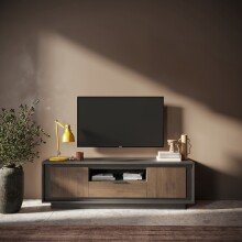Lowboard >Siena< 2 Türen, 1 Schub, Lava anthrazit, Mercureeiche Dekor - 180x58x50 BxHxT