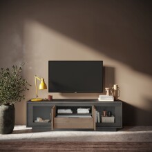 Lowboard >Siena< 2 Türen, 1 Schub, Lava anthrazit, Mercureeiche Dekor - 180x58x50 BxHxT